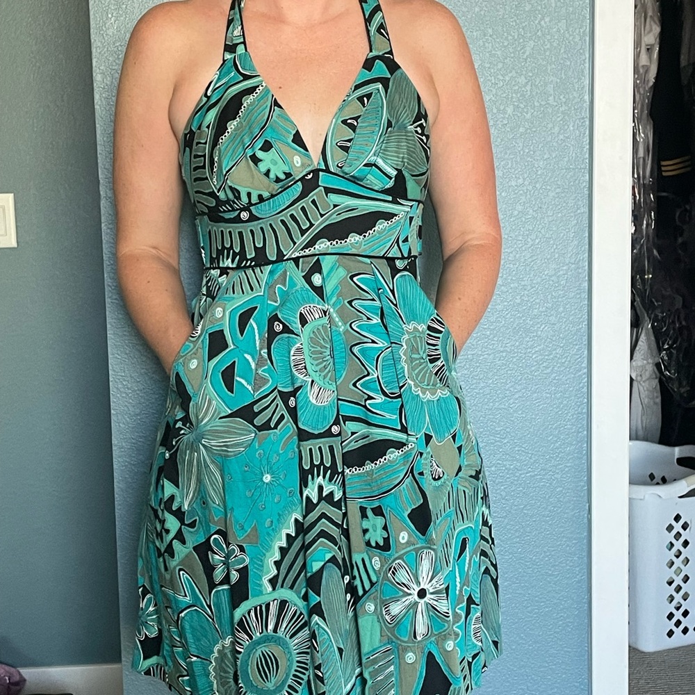 Green and black knee length dress (straps adjustable)